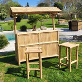 Petit Bar en Bambou avec 2 Tabourets – Style Naturel & Compact